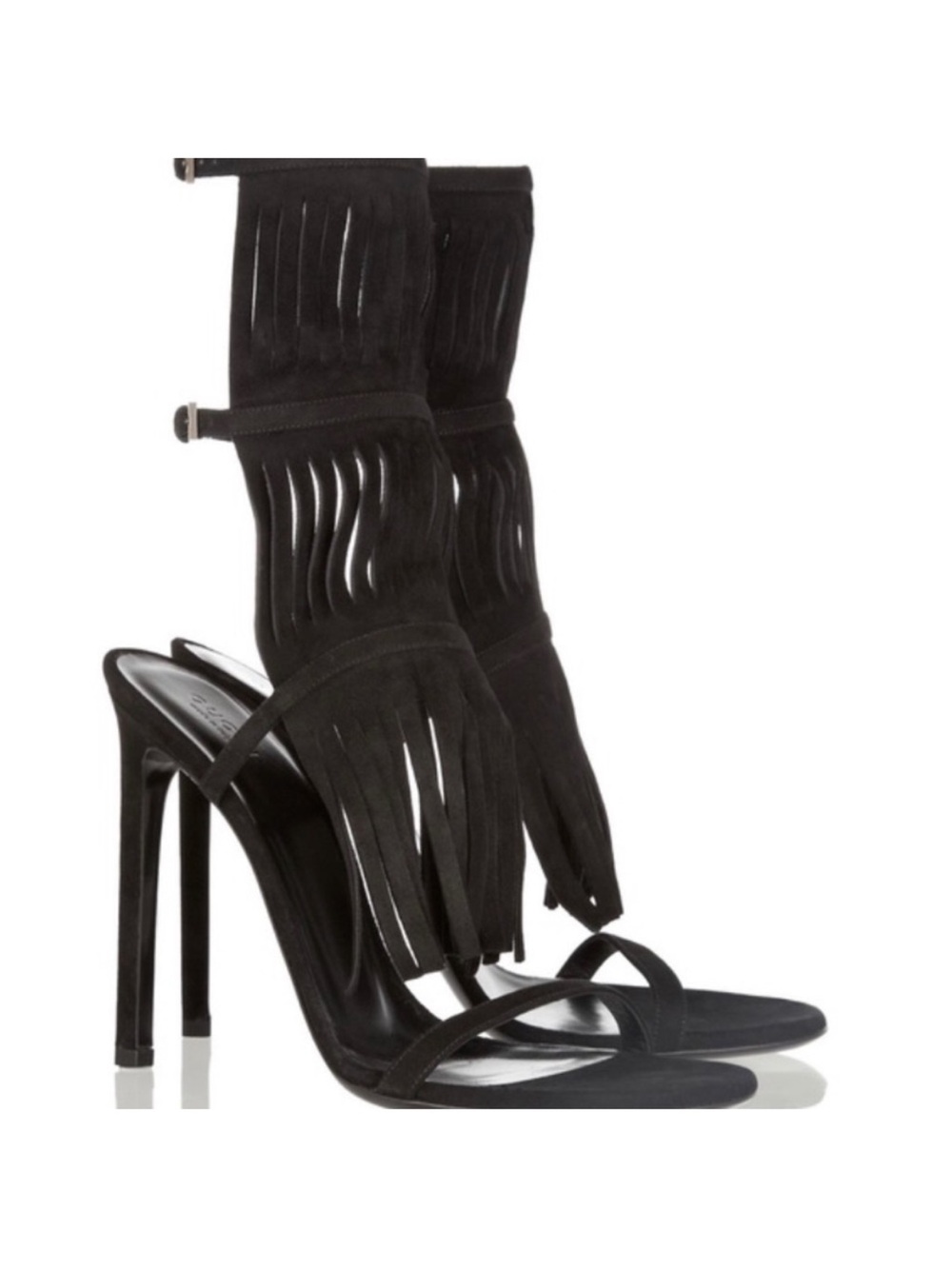 Gucci Black Becky Suede Fringe Heels